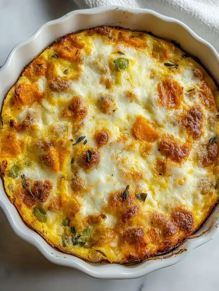 Zapiekanka z batatów z jajkami i kiełbasą indyczą - jedna patelnia, siedem porcji i pół roboty robi za mnie piekarnik